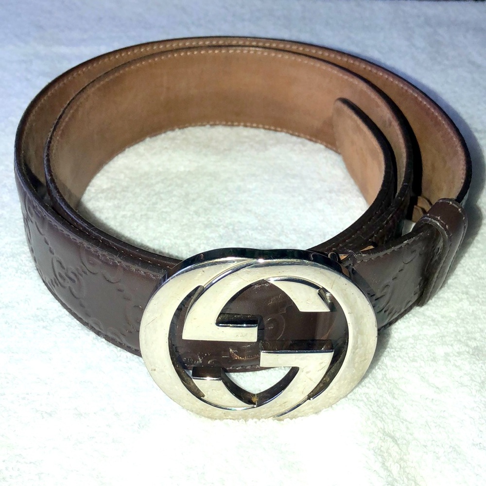 Gucci Brown Leather belt with interlocking G. 38, 214351